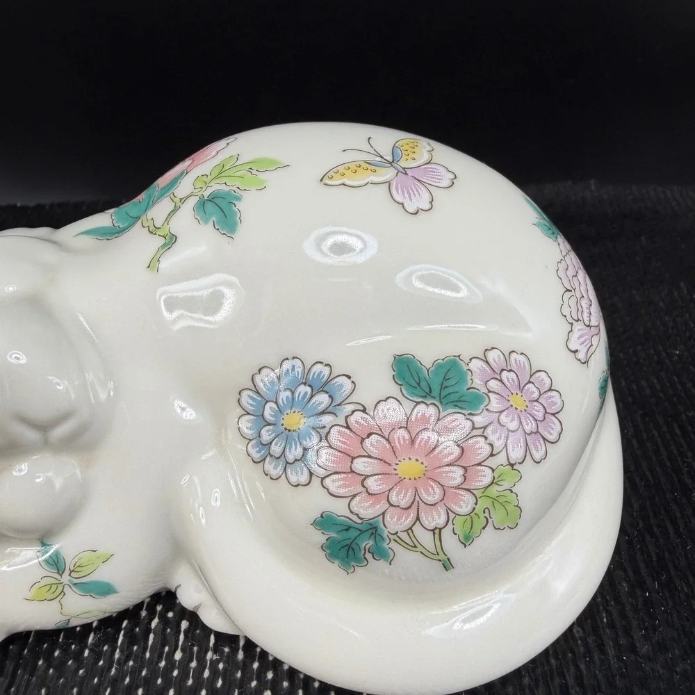 Takahashi San Francisco Cho Cho Sleeping Cat Figurine Floral Butterfly Japan 5in